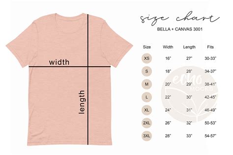 Bella Canvas 3001 Xs 3Xl Size Chart Minimal Light Modern Etsy