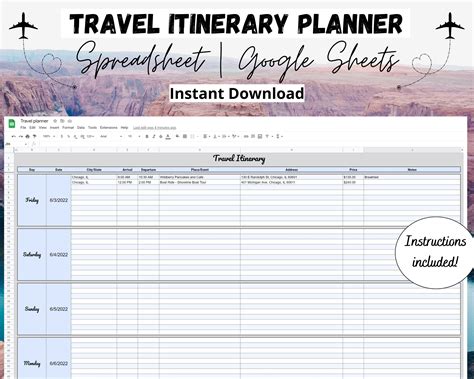 Google Sheets Family Travel Itinerary Planner Template