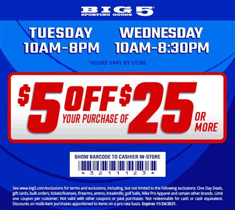 Big 5 Sporting Goods Coupon Code 5 Off 25 Or 10 Off 50