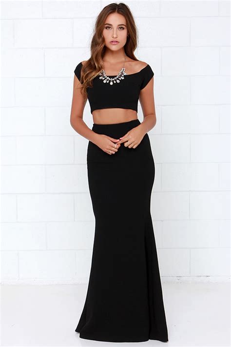 Black Two Piece Dress Black Maxi Dress Off The Shoulder Dress 119 00 Lulus