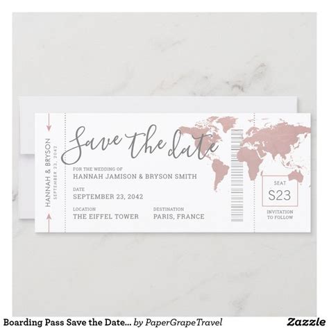 Boarding Pass Save The Date Pink Map Ticket Destination Wedding Save