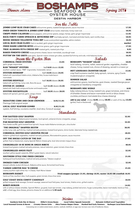 Boshamps Oyster House Destin Fl 32541 Full Menu Review Photo