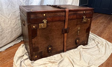 British Army Leather Travel Trunk Quintessential Duckeggblue