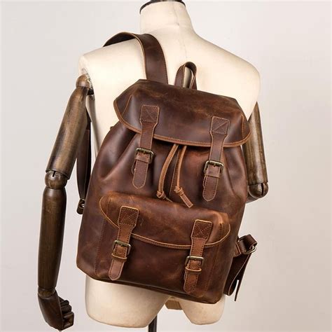 Brown Mens Leather 15 Inches Computer Backpacks Black Cool Travel Back