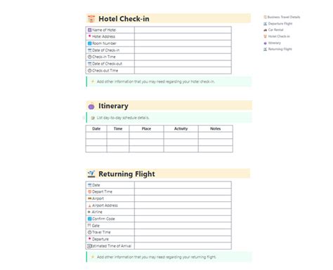 Business Travel Itinerary Template For Notion Template By Clickup