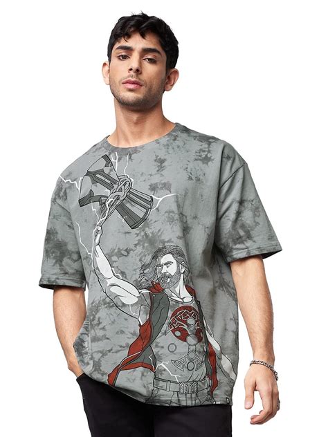 Buy The Souled Store Men Official Thor Over Thunder Grey Printed Oversized T Shirts At Amazon In