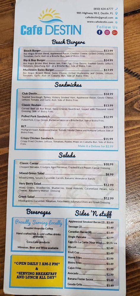 Cafe Destin Destin Menus And Pictures