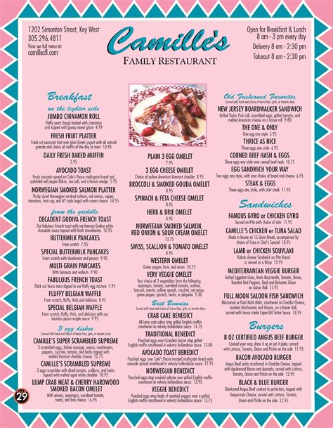 Camille S Menu 1A 1B Best Key West Restaurant Menus Key West Florida