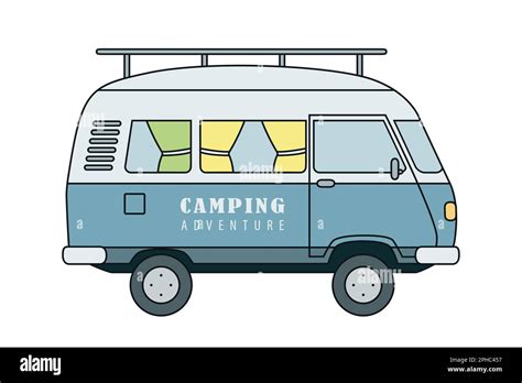 Camper Van Adventure Summer Holiday On Road Trip Stock Vector Image