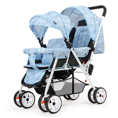 Can Sit Lying Twins Baby Stroller Lightweight Pram Folding Travel System Two Babies Double