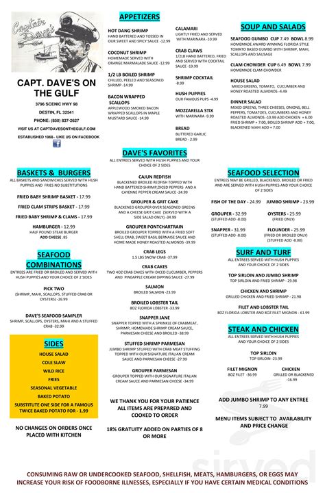 Captain Dave S On The Gulf Destin Menu Prices Restaurant Reviews