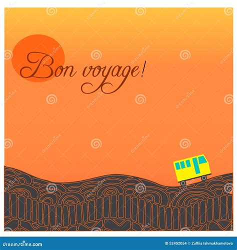 Card With Road Bus And Text Happy Journey In French Bon Voyage Stock