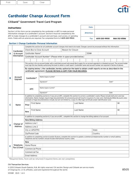 Cardholder Change Account Form Citibank Government Travel Card Program