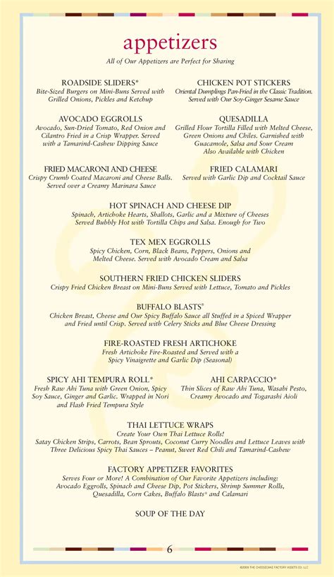 Cheesecake Factory Menu