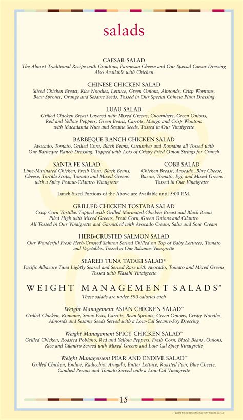 Cheesecake Factory Printable Menu Printable World Holiday