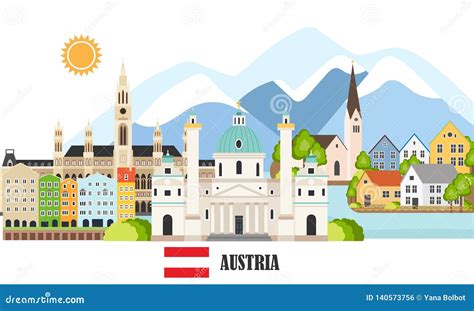 Cityscape With Austrian Landmarks Vector Illustration Cartoondealer