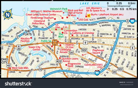 Cleveland Ohio Downtown Map Stock Vector Illustration 144049609 Shutterstock