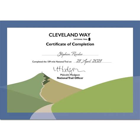 Cleveland Way Completion Certificate The Trails Shop