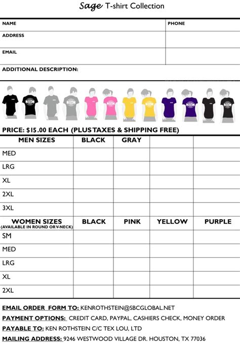 Clothing Order Form Template Printable Calendars At A Glance