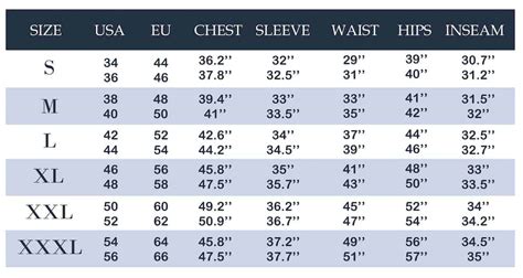 Clothing Size Conversion Chart Men Shoulder Bodycon Measurement