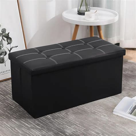 Cod Free Shipping High Quality Black Rectangular Storage Stool Sit Adult Sofa Folding Box Big