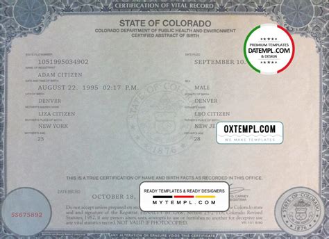 Colorado Official Birth Certificate