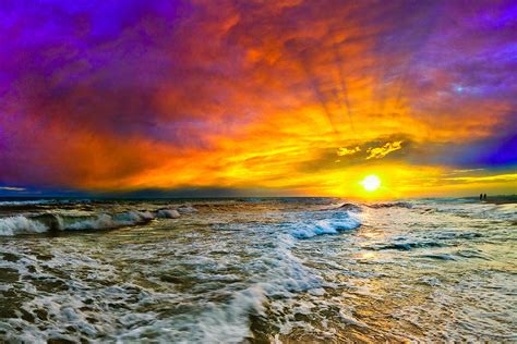 Colorful Sunset In Destin Beach Florida With Red Clouds Photograph By