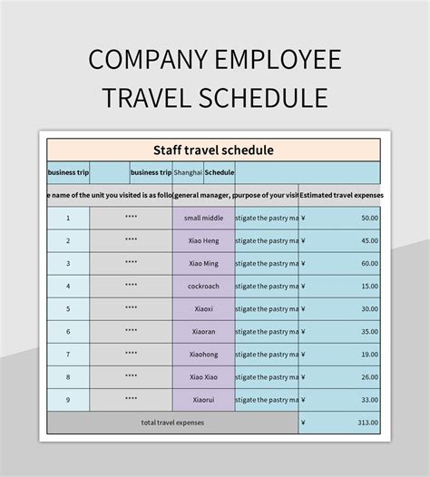 Company Employee Travel Schedule Excel Template And Google Sheets File For Free Download