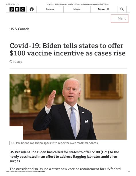 Covid 19 Biden Tells States To Offer 100 Vaccine Incentive As Cases