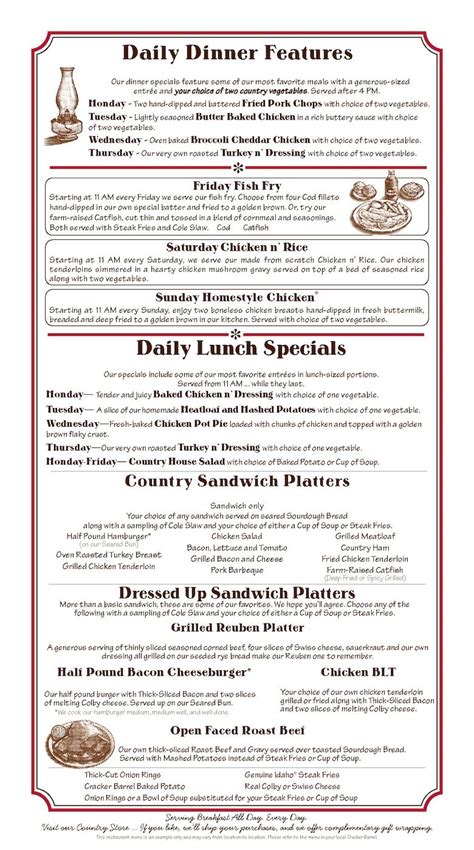 Cracker Barrel Menu Printable Menu