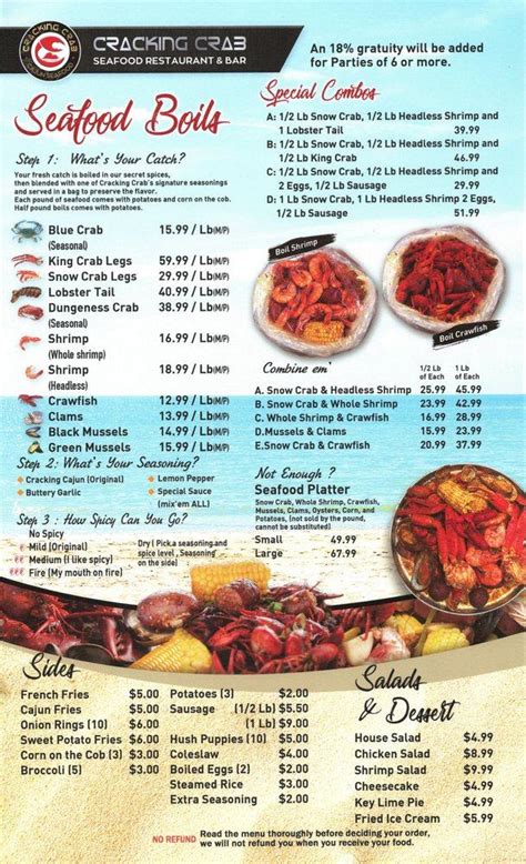 Cracking Crab Menu In Pensacola Florida Usa