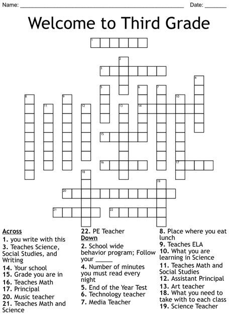 Crossword Puzzle 3Rd Grade