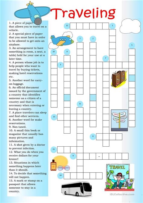 Crossword Traveling Worksheet Free Esl Printable Worksheets Made By