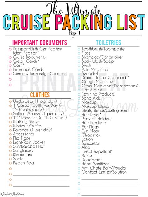 Cruise Packing List What To Pack For A Cruise Editable And Printable