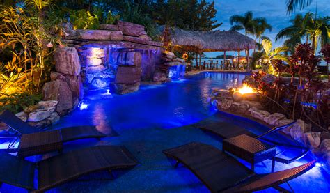 Custom Rock Waterfall Pool Grotto Spa Natural Stream Tiki Hut