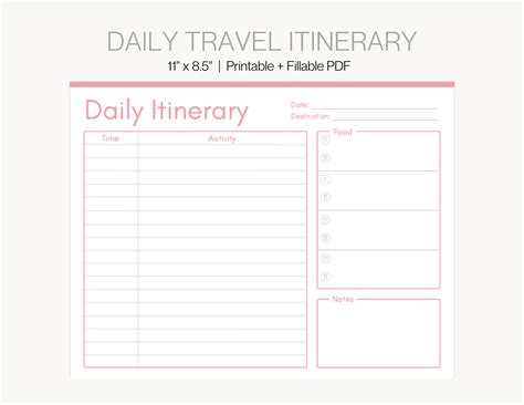 Daily Travel Itinerary Template Trip Itinerary Planner Printable