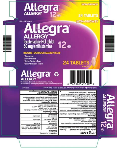 Dailymed Allegra Allergy Fexofenadine Hydrochloride Tablet Film Coated