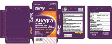 Dailymed Allegra Allergy Fexofenadine Hydrochloride Tablet