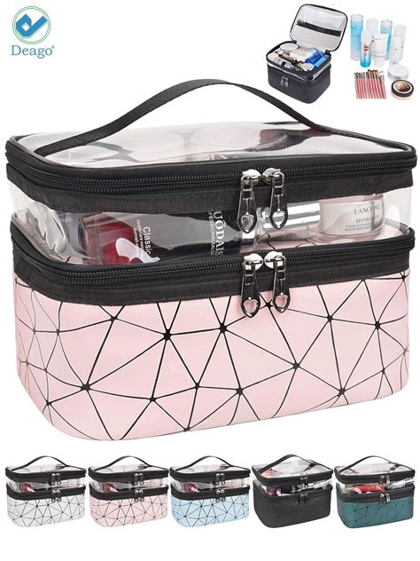 Deago Makeup Bags Double Layer Large Cosmetic Bag Clear Travel Cosmetic Case Toiletry Bag Water