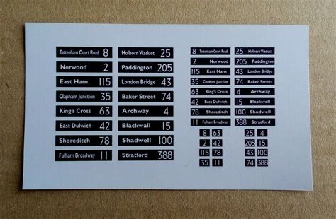 Decals For London Area Bus Destination Displays 1 76 Corgi Ukbus