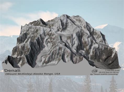 Denali Mount Mckinley Map 6 Amp Quot X6 Amp Quot By Smart Mapps Consulting On Shapeways Relief Map