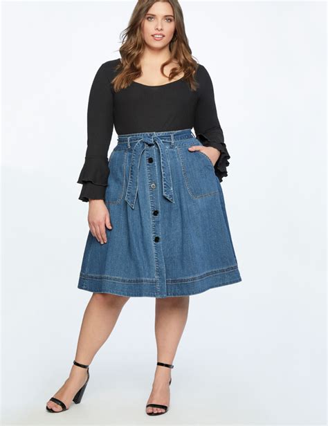 Denim Midi Skirt With Tie Women S Plus Size Skirts Eloquii In 2021