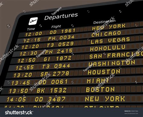 Departure Board Destination Airports Vector Illustration Stock Vector