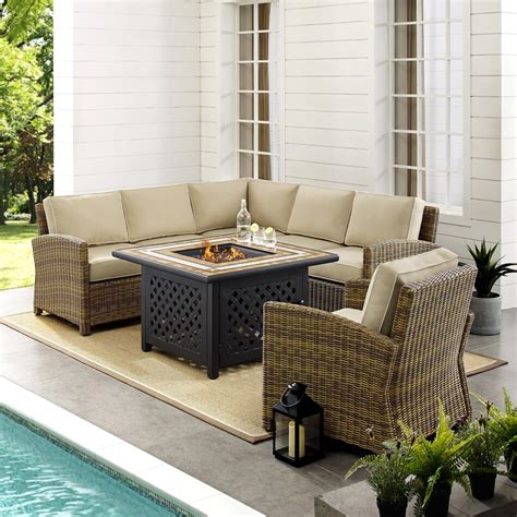 Destin 3 Piece Outdoor Sectional Chair And Fire Table Sand