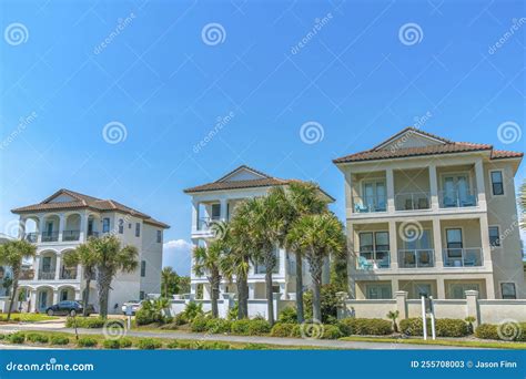 Destin Florida Facade Of Fenced Three Storey Beach Houses Stock Image Image Of Property