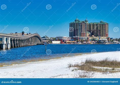 Destin Florida February 13 2016 Bridge To Destin And City Hotels Under A Blue Winter Sky