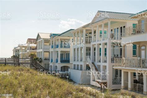 Destin Florida Threestorey Beach Houses In A Row Near The Beach Sand