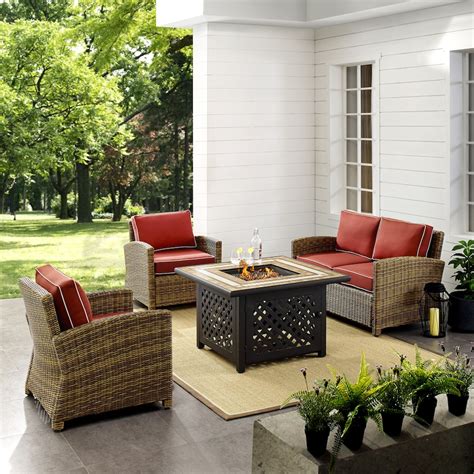 Destin Outdoor Loveseat 2 Chairs And Fire Table Set Sangria