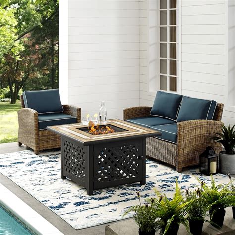 Destin Outdoor Loveseat Chair And Fire Table Set Navy Value City