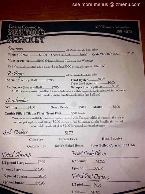 Destin Seafood Market Menu